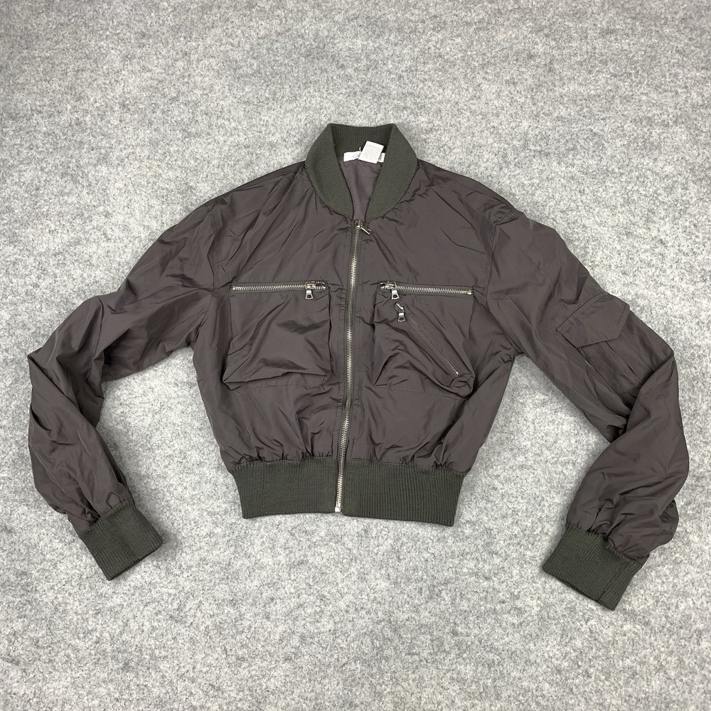 Charlotte Russe Woman's Full-Zip Cropped Bomber Jacket Size Small Brown Gray
